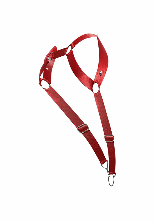 MOB Eroticwear DNGEON Straigh Back Harness, Adjustable Strap Harness Πλάτης, One Size, Red