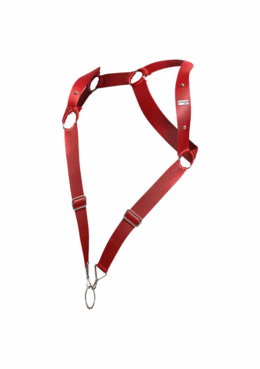 MOB Eroticwear DNGEON Straigh Back Harness, Adjustable Strap Harness Πλάτης, One Size, Red