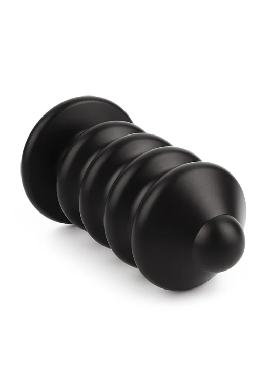 Mr. Steel Ass Blaster, Premium Aluminium Ribbed Anal Plug For Extra Stimulation, Medium, Black