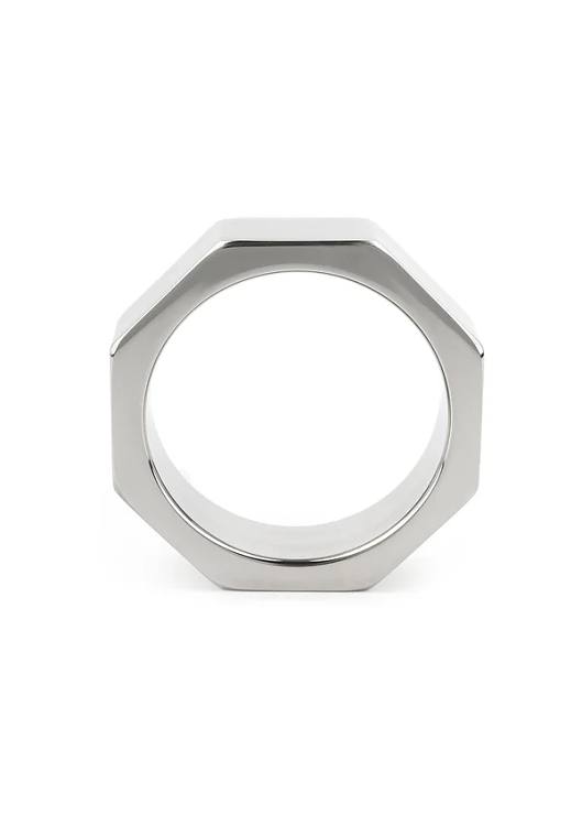 Mr. Steel Nut C-Ring, Stainless Steel Hexagonal Cock Ring, 45mm, Silver
