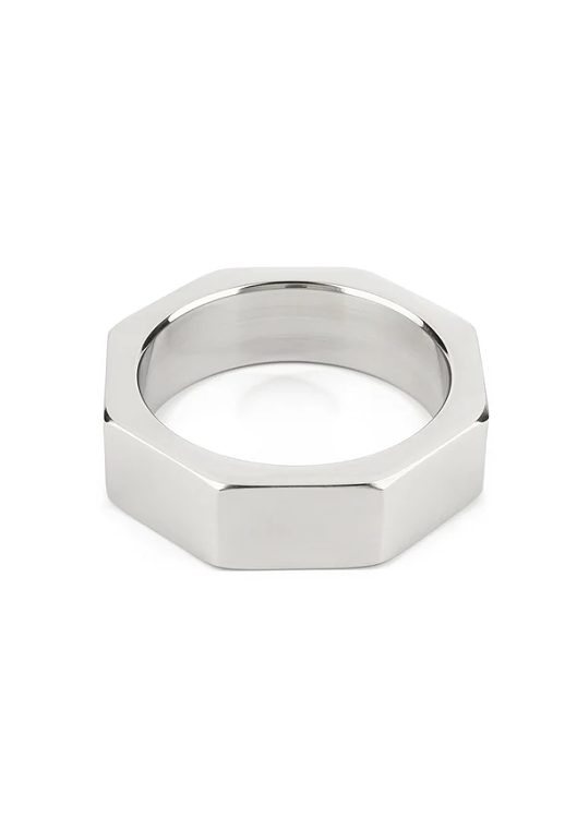 Mr. Steel Nut C-Ring, Stainless Steel Hexagonal Cock Ring, 45mm, Silver