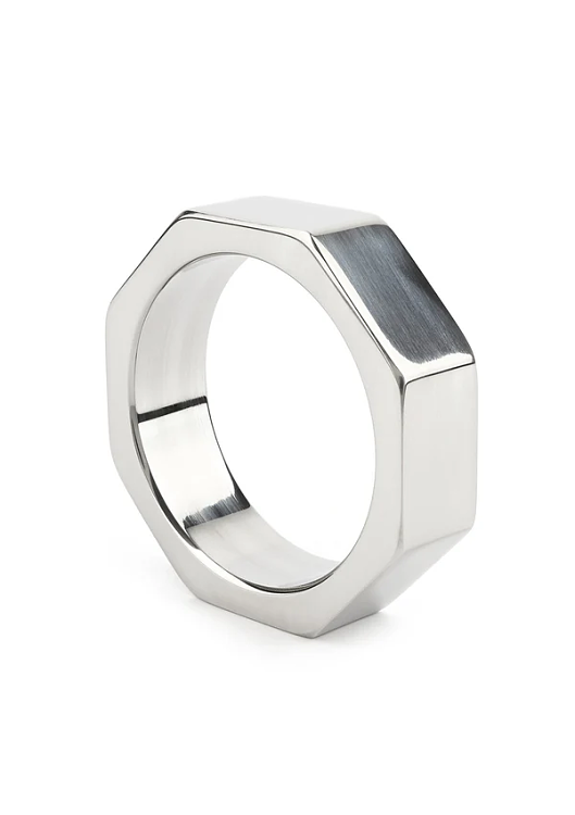 Mr. Steel Nut C-Ring, Stainless Steel Hexagonal Cock Ring, 45mm, Silver