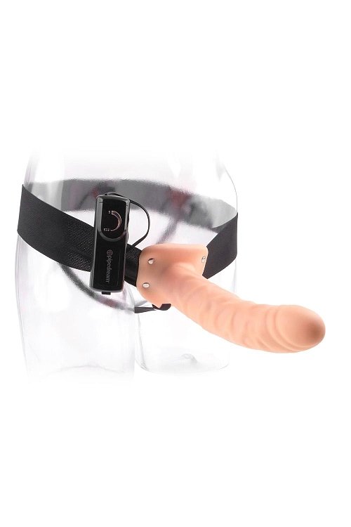 Pipedream Fetish Fantasy Series, Vibrating Hollow Strap-On Dildo 20cm, Adjustable Elastic Harness, Multi-Speed Vibrations, Flesh