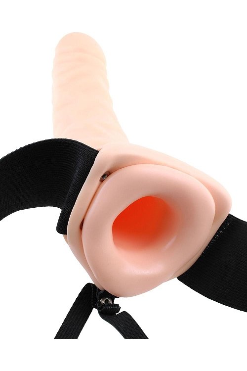 Pipedream Fetish Fantasy Series, Vibrating Hollow Strap-On Dildo 20cm, Adjustable Elastic Harness, Multi-Speed Vibrations, Flesh