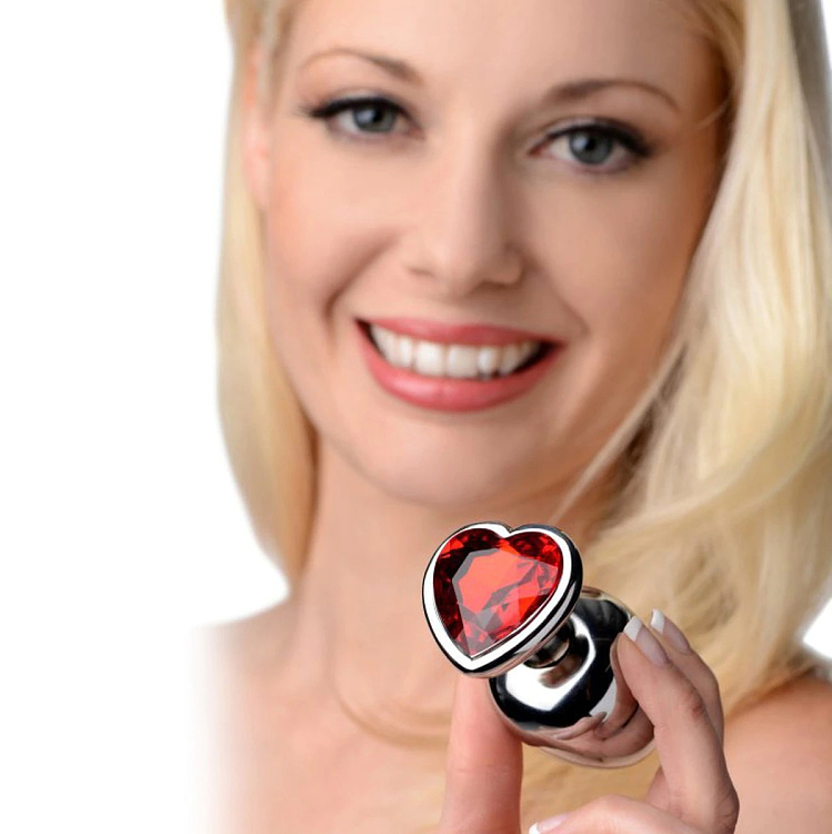 SMD Analyzer Triple, Butt Plug Set, Πρωκτική Σφήνα Σετ των 3 (S / M / L ), Silver / Red Heart