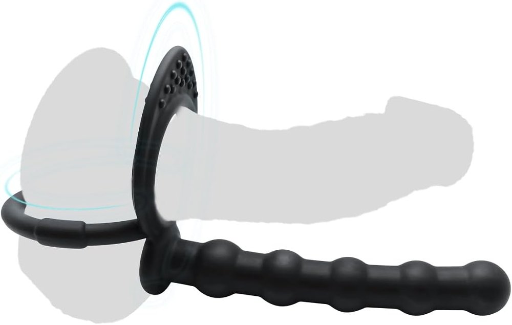 SMD Backstage, Anal Plug & Beads with Cock Ring, Black