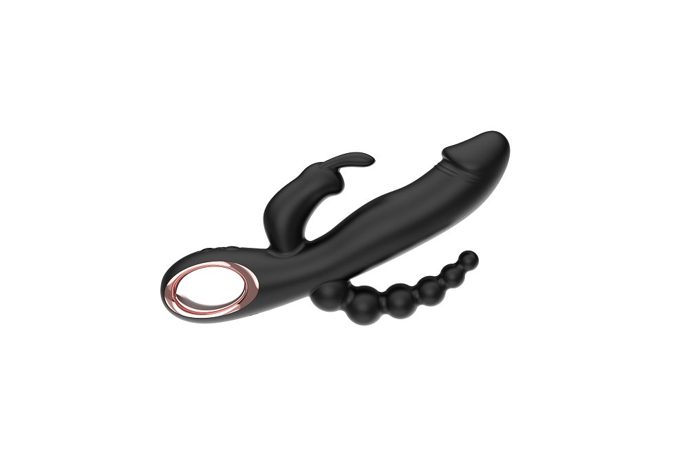 SMD Black Mamba, Rabbit Clitoral Stimulation, G Spot Vibrator & Anal Beads 3-in1 Realistic Vibrator Dildo, Black