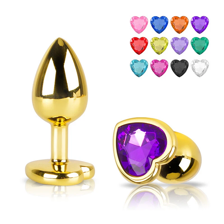 SMD Butt Plug, Πρωκτική Σφήνα S 7cm, Golden / Purple Heart