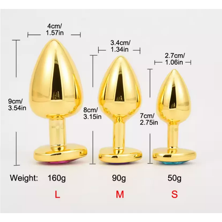 SMD Butt Plug, Πρωκτική Σφήνα S 7cm, Golden / Purple Heart