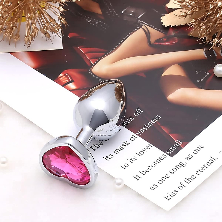 SMD Butt Plug, Πρωκτική Σφήνα S 7cm, Silver / Pink Heart