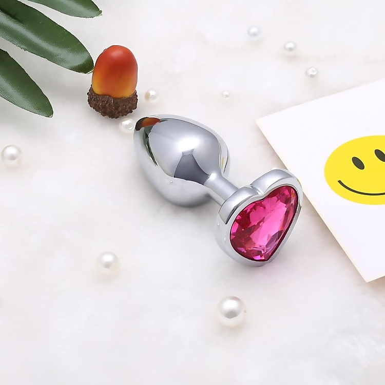 SMD Butt Plug, Πρωκτική Σφήνα L 9cm, Silver / Pink Heart