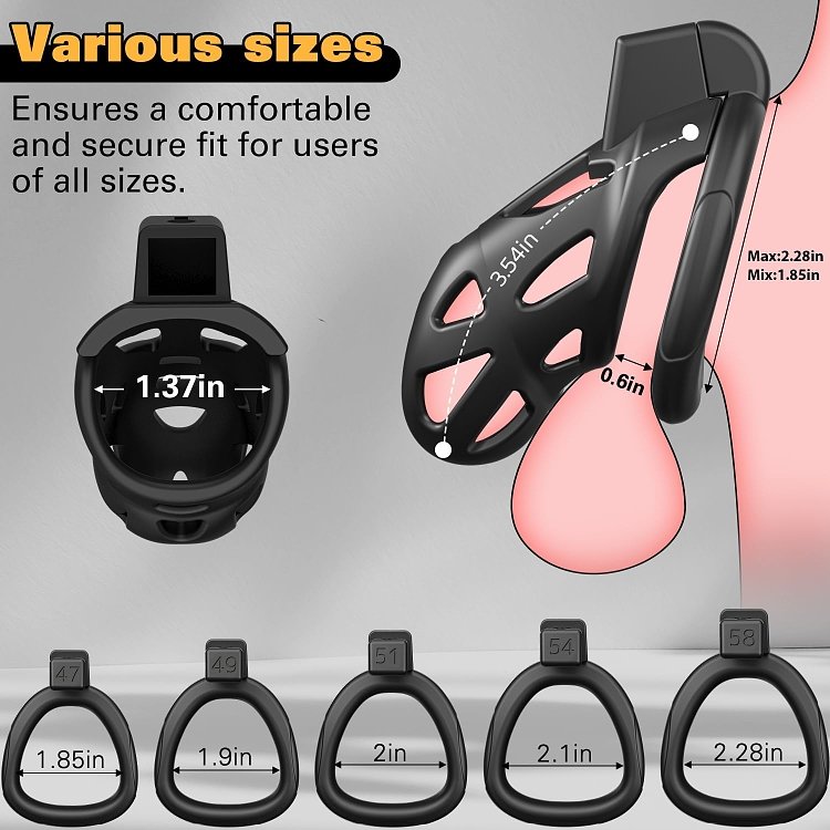 SMD Caged Desire, Chastity Male Penis Cage, Adjustable 5 Fits, Hidden Lock & Hollow Design, Black