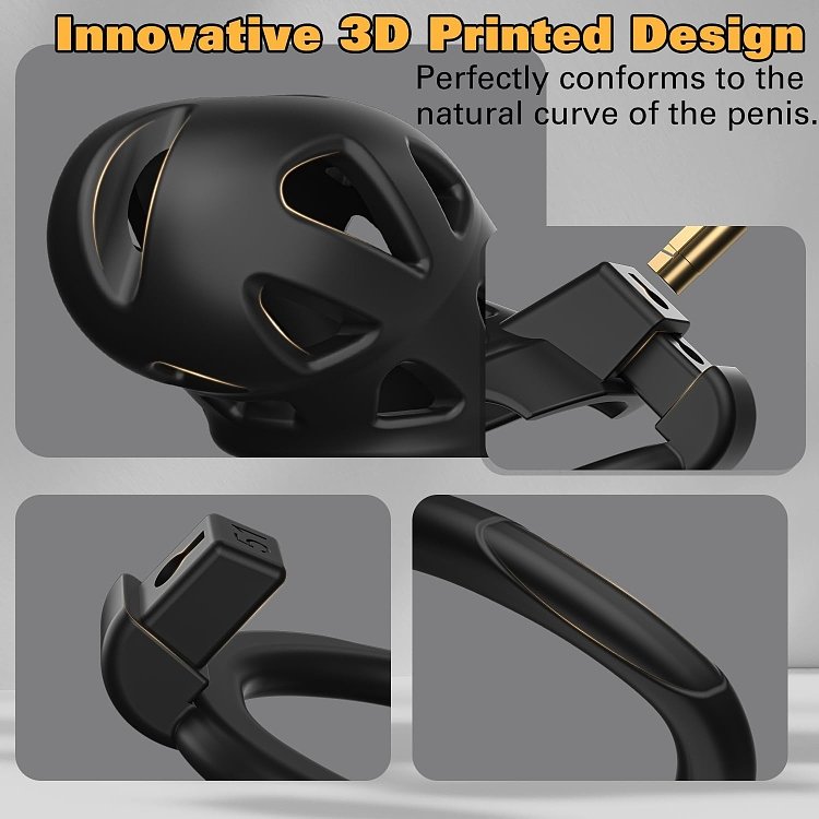 SMD Caged Desire, Chastity Male Penis Cage, Adjustable 5 Fits, Hidden Lock & Hollow Design, Black