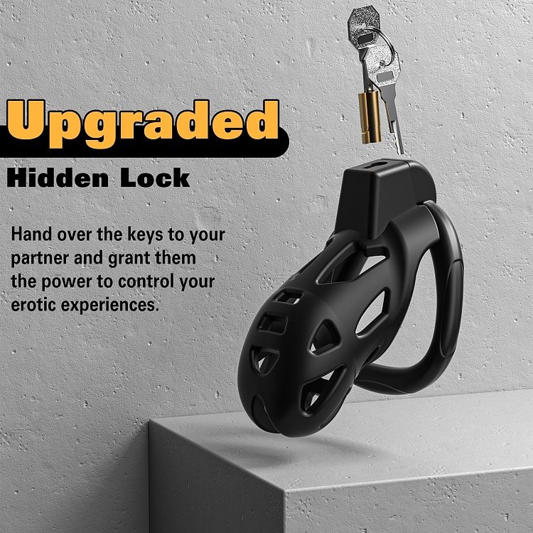SMD Caged Desire, Chastity Male Penis Cage, Adjustable 5 Fits, Hidden Lock & Hollow Design, Black