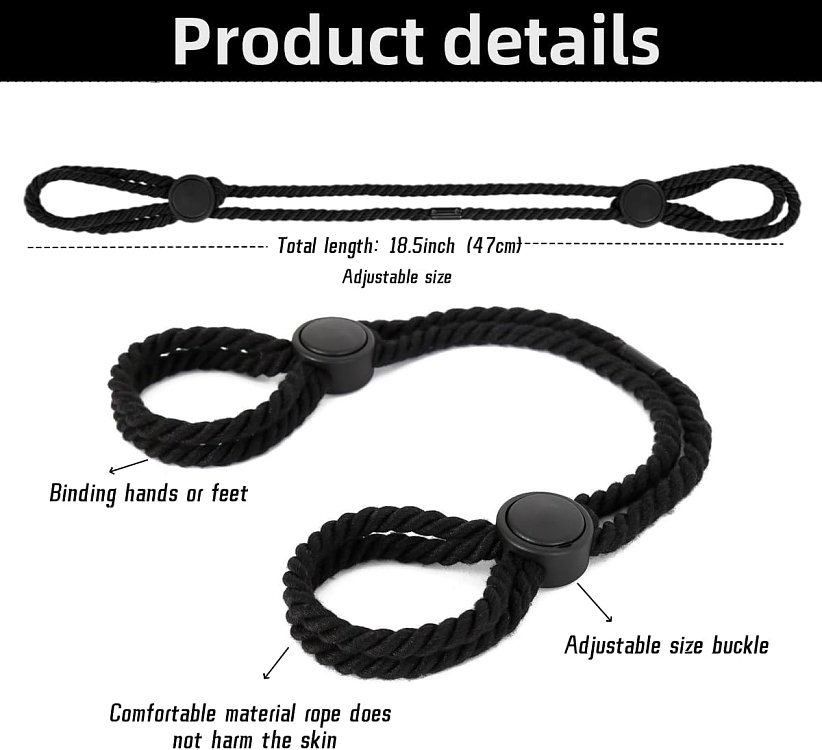 SMD Harte Liebe, Rope Handcuffs & Ankle Cuffs, Adjustable Buckle Design, Black