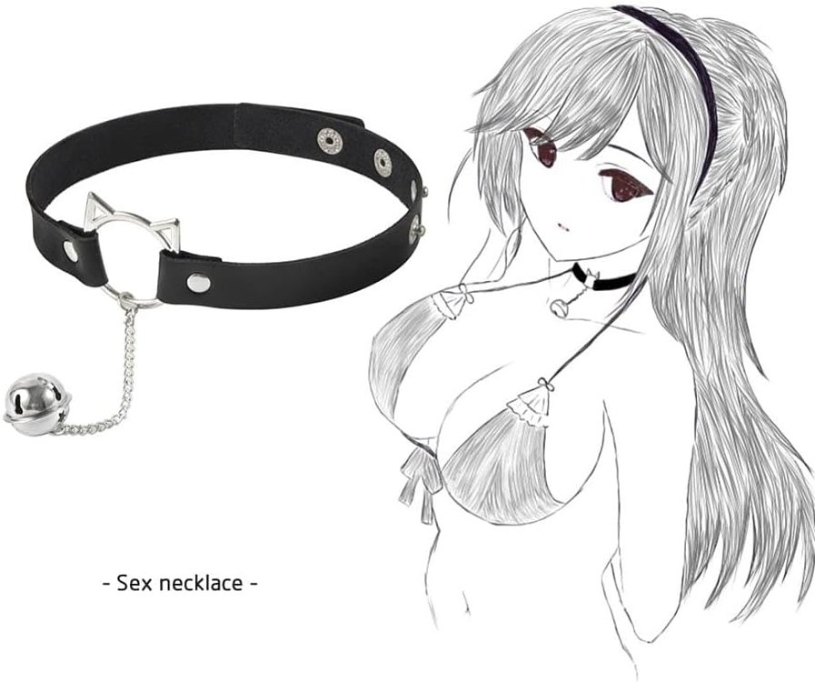 SMD Kinky Cat, Kitty Ring Choker Collar with Bell, Adjustable Fit, PU Leather, Black