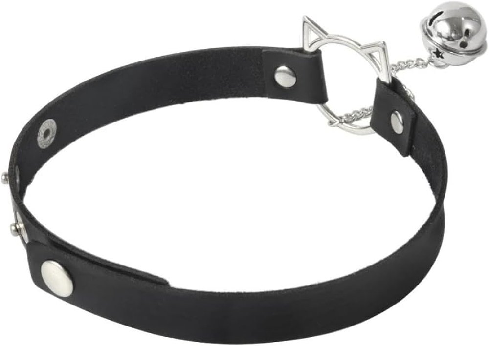 SMD Kinky Cat, Kitty Ring Choker Collar with Bell, Adjustable Fit, PU Leather, Black