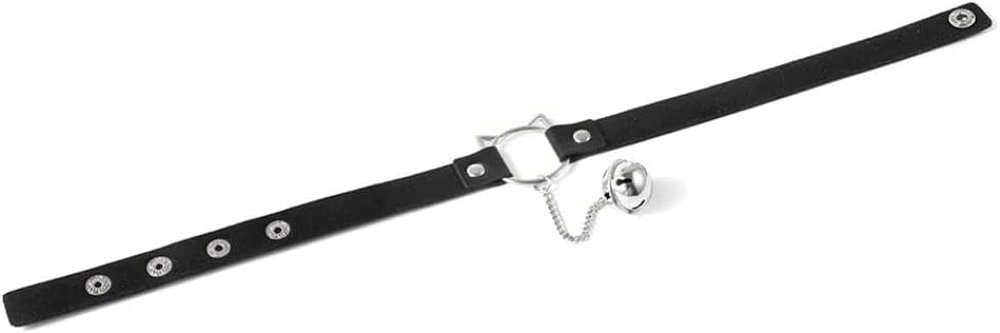 SMD Kinky Cat, Kitty Ring Choker Collar with Bell, Adjustable Fit, PU Leather, Black