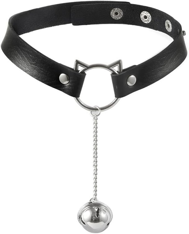 SMD Kinky Cat, Kitty Ring Choker Collar with Bell, Adjustable Fit, PU Leather, Black