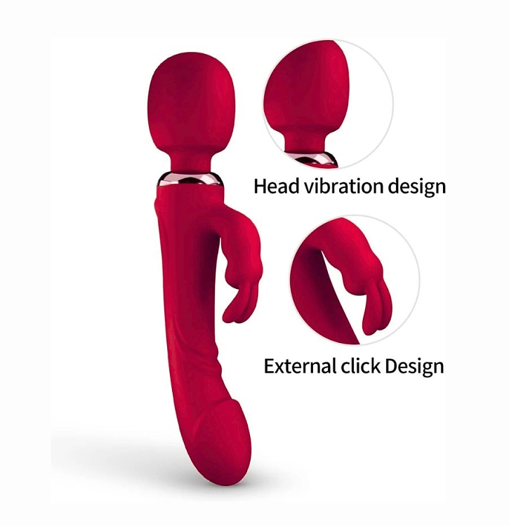 SMD LimitLess Wand Vibrator, 3-in1 Rabbit Ασύρματος Κλειτοριδικός δονητής & Realistic Dildo, Red