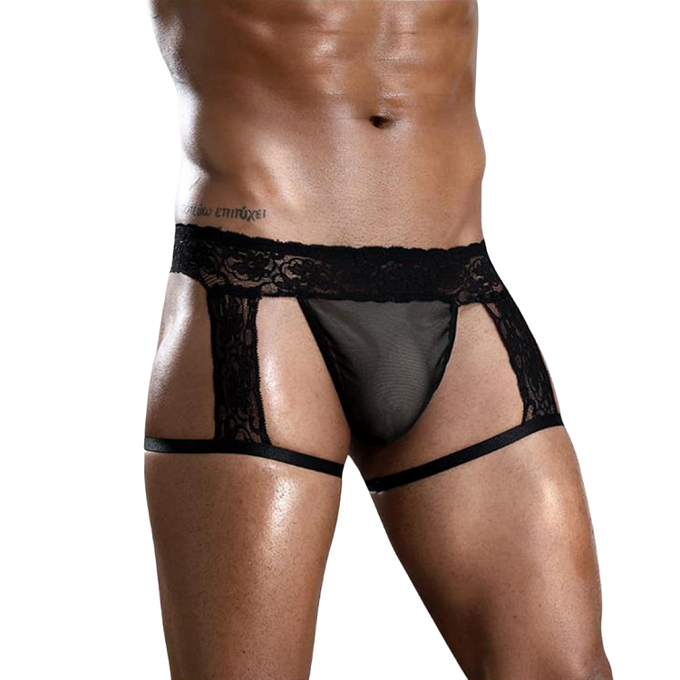 SMD Men’s Lace Garter Lingerie, Black