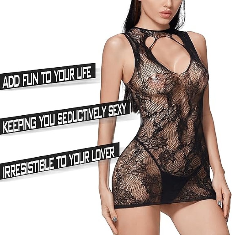 SMD Noir Temptation Intimate Series Black Lace Lingerie Mini Dress, Μαύρο Διχτυωτό Μίνι Φόρεμα, One Size