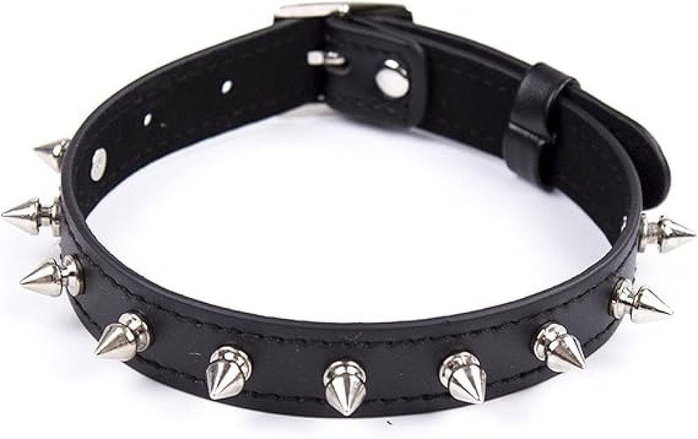 SMD Razor Edge, Spiked Leather Collar With Adjustable Strap, PU Leather, Black