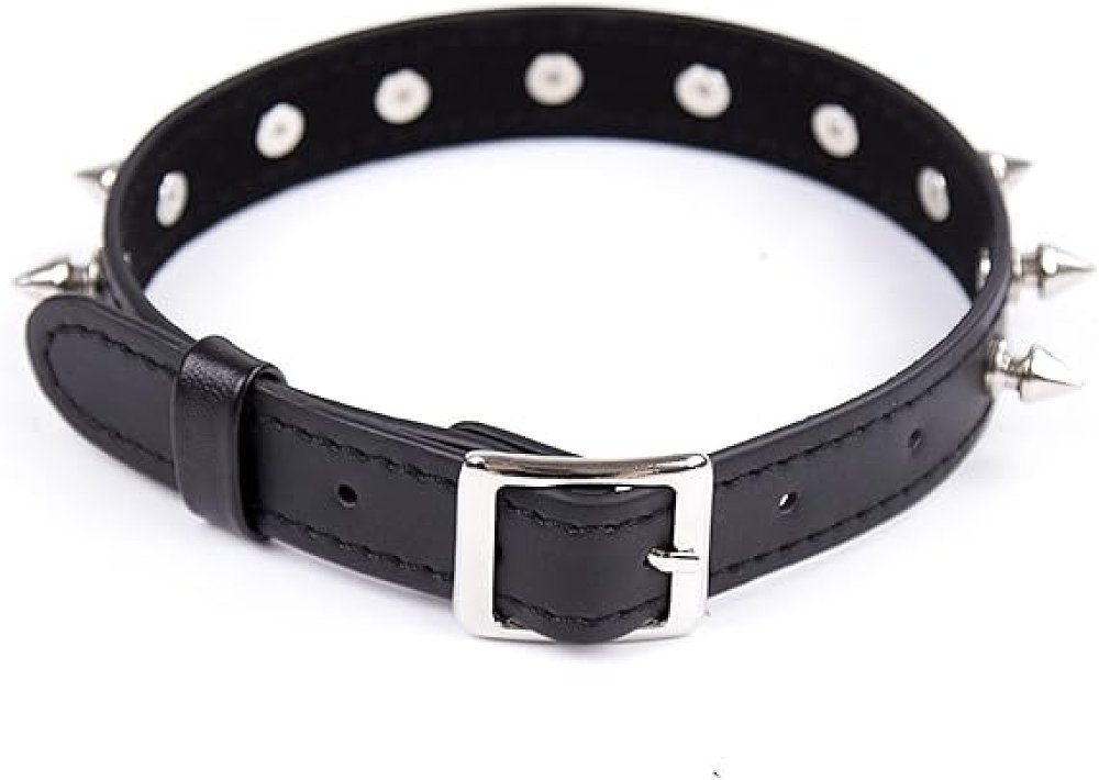SMD Razor Edge, Spiked Leather Collar With Adjustable Strap, PU Leather, Black