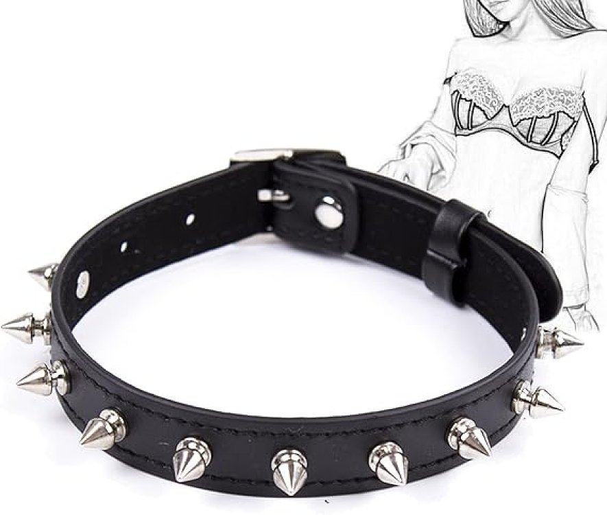SMD Razor Edge, Spiked Leather Collar With Adjustable Strap, PU Leather, Black