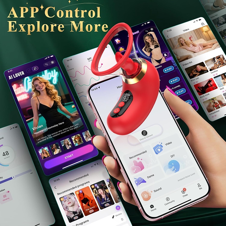 SMD Red Velvet, Clitoral Sucking and Licking Vibrator with APP, Clitoral Sucker with Tongue