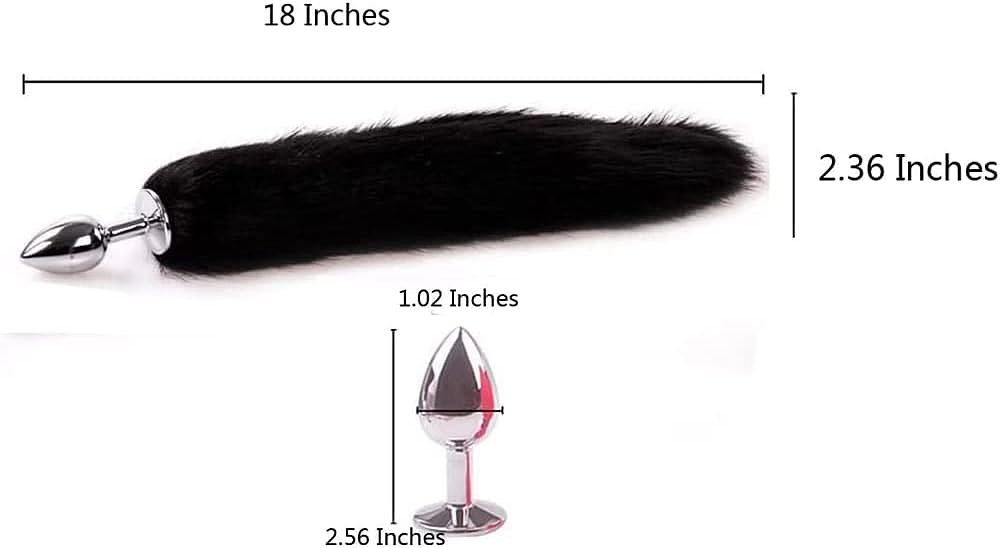 SMD Renard, Anal Plug Fox Tail, Πρωκτική Σφήνα S 7cm με Ουρά 45cm, Silver / Black
