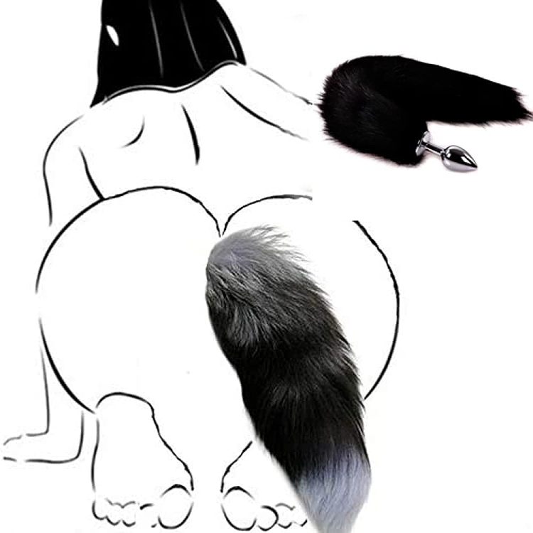 SMD Renard, Anal Plug Fox Tail, Πρωκτική Σφήνα S 7cm με Ουρά 45cm, Silver / Black