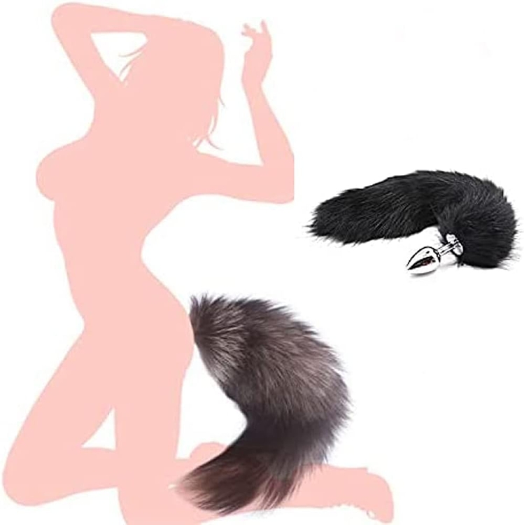 SMD Renard, Anal Plug Fox Tail, Πρωκτική Σφήνα S 7cm με Ουρά 45cm, Silver / Black