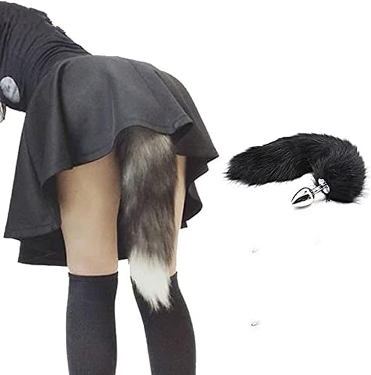 SMD Renard, Anal Plug Fox Tail, Πρωκτική Σφήνα S 7cm με Ουρά 45cm, Silver / Black