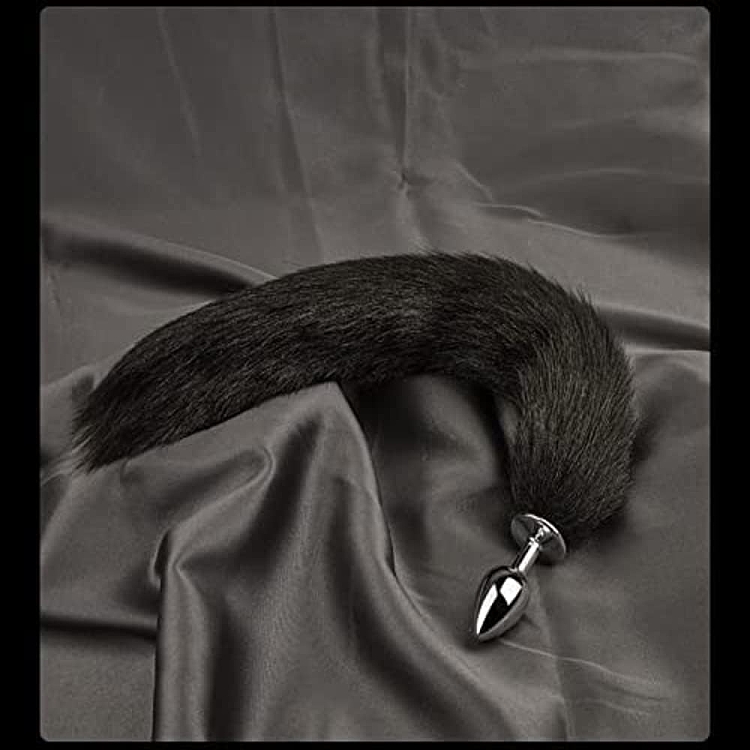 SMD Renard, Anal Plug Fox Tail, Πρωκτική Σφήνα S 7cm με Ουρά 45cm, Silver / Black