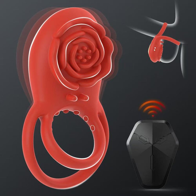 SMD Rose Bliss, Remote Controlled 2-in-1 Vibrating Cockring & Clitoral Stimulator, Red