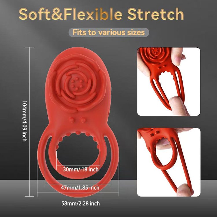 SMD Rose Bliss, Remote Controlled 2-in-1 Vibrating Cockring & Clitoral Stimulator, Red
