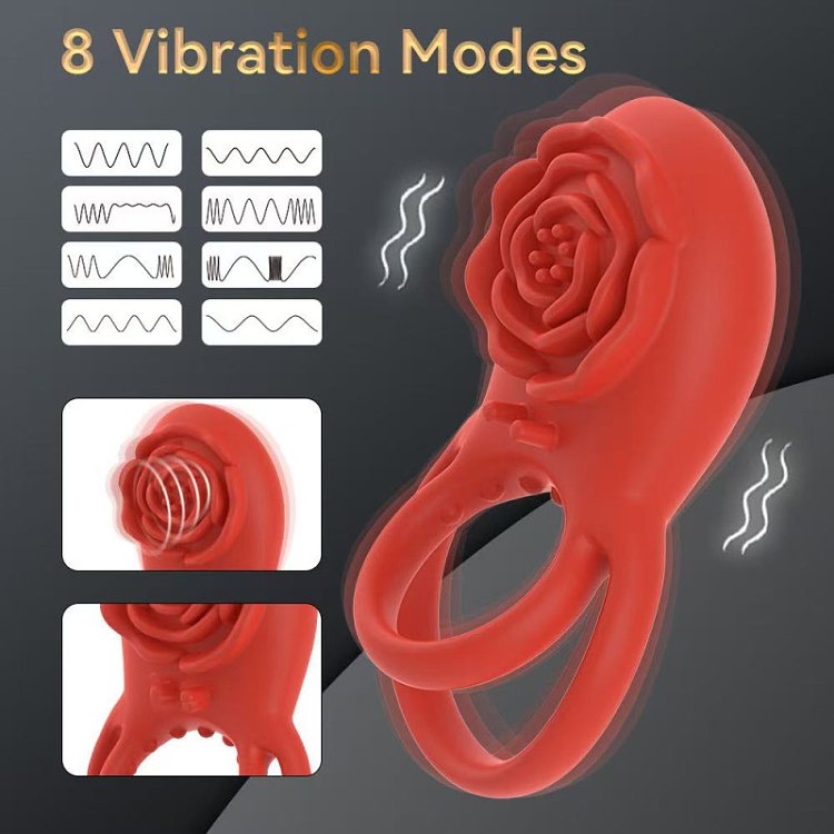 SMD Rose Bliss, Remote Controlled 2-in-1 Vibrating Cockring & Clitoral Stimulator, Red