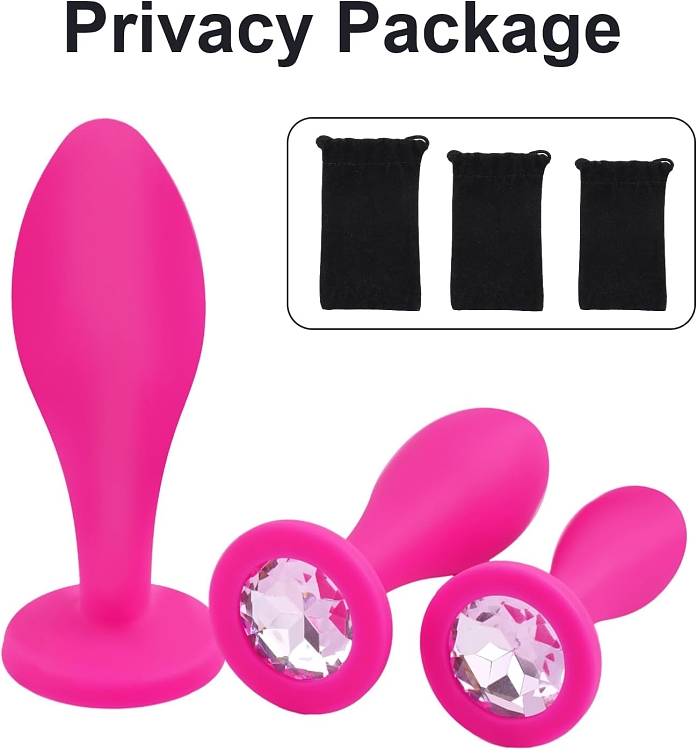 SMD Smoothie Triple Butt Plug Set, Πρωκτική Σφήνα Σετ των 3 (S / M / L ), Pink / Silver Diamond