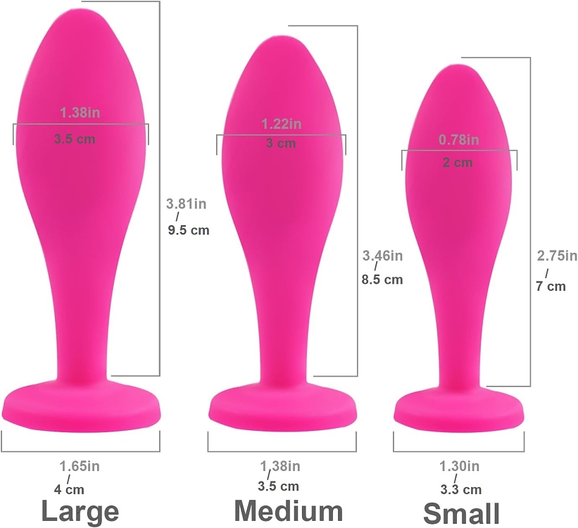SMD Smoothie Triple Butt Plug Set, Πρωκτική Σφήνα Σετ των 3 (S / M / L ), Pink / Silver Diamond