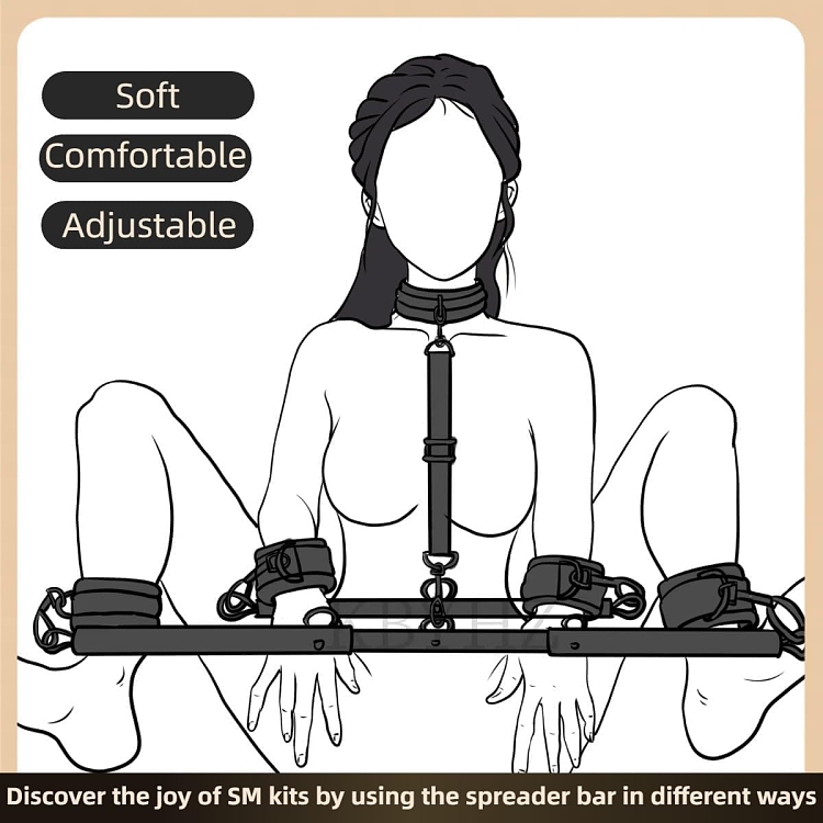 SMD Soumission Totale, Wrist & Ankle Spreader Bars with Cuffs & Collar, BDSM Μπάρες Ακινητοποιήσης Καρπών & Μηρού, Black
