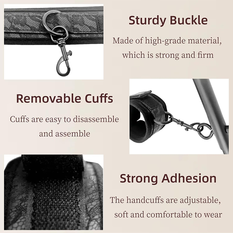 SMD Soumission Totale, Wrist & Ankle Spreader Bars with Cuffs & Collar, BDSM Μπάρες Ακινητοποιήσης Καρπών & Μηρού, Black