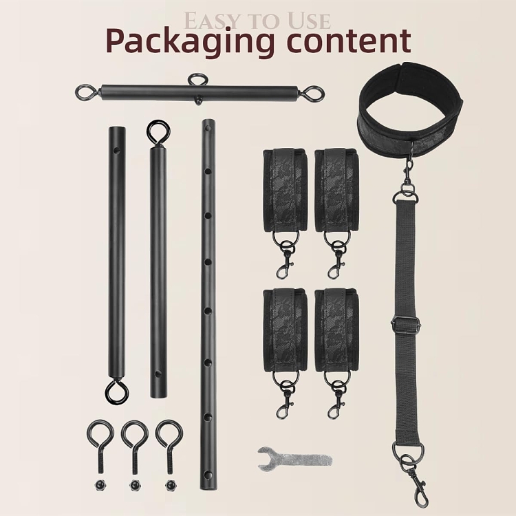 SMD Soumission Totale, Wrist & Ankle Spreader Bars with Cuffs & Collar, BDSM Μπάρες Ακινητοποιήσης Καρπών & Μηρού, Black