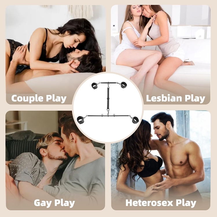 SMD Soumission Totale, Wrist & Ankle Spreader Bars with Cuffs & Collar, BDSM Μπάρες Ακινητοποιήσης Καρπών & Μηρού, Black