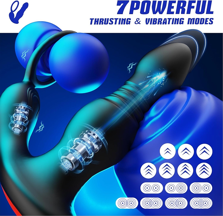 SMD Soyuz, Prostate Massager & Anal Vibrator with Cock Ring, Δονήτης Προστάτη με App, Black