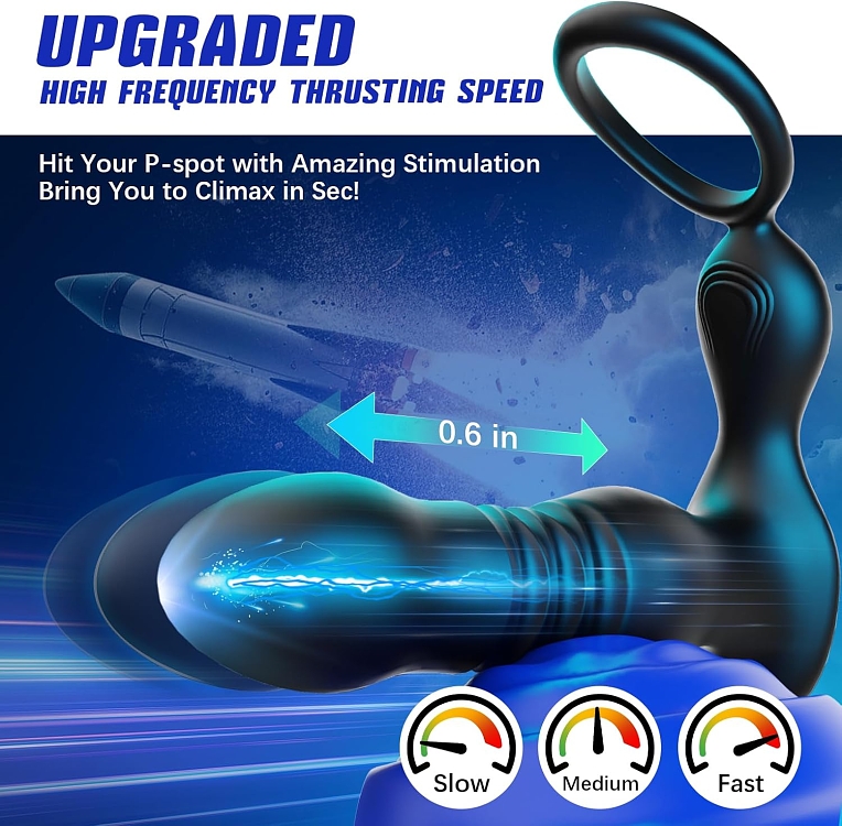 SMD Soyuz, Prostate Massager & Anal Vibrator with Cock Ring, Δονήτης Προστάτη με App, Black