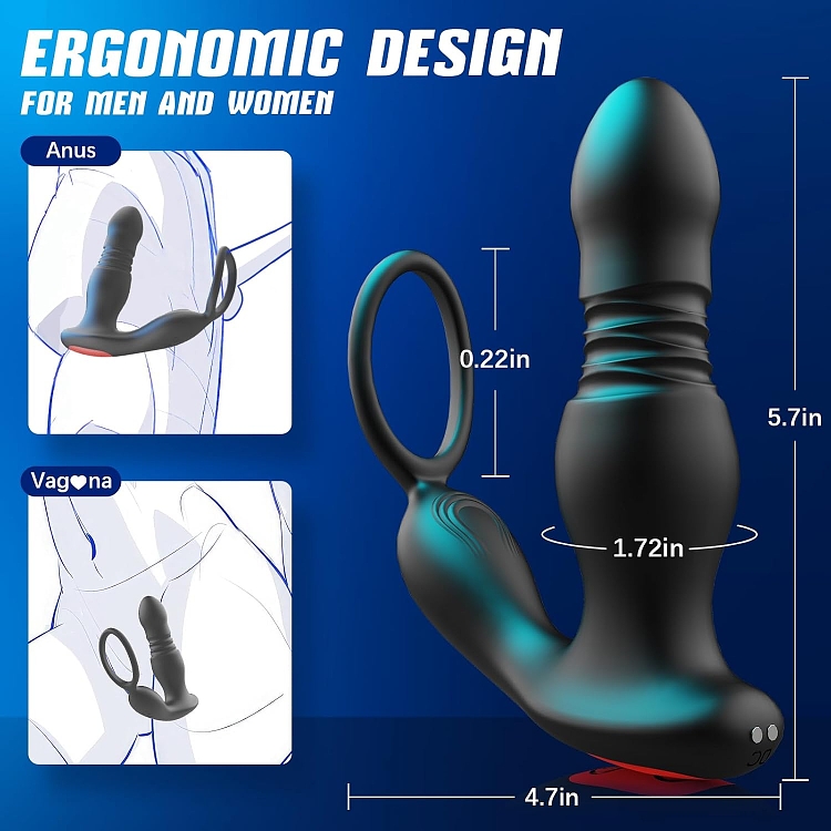 SMD Soyuz, Prostate Massager & Anal Vibrator with Cock Ring, Δονήτης Προστάτη με App, Black