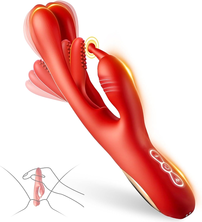 SMD Stellar Fantasy, Clitoral, Flapping and G Spot Vibrator 3-in1, Διπλός Δονητής με 7 Vibrating Modes, Red