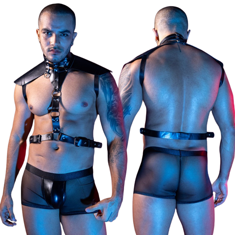 SMD The Dominator, Strap Harness with Mesh Bottom by Vegan Leather, Black