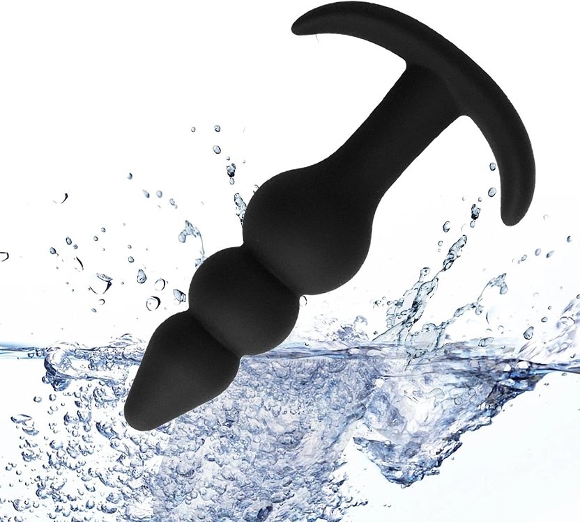 SMD The Prober, Three Beads Silicone Anal Plug With Contoured Anchor Base, Skin Safe, 12.4cm, Black